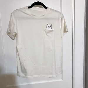 T Shirt Pocket Cat Hidden Middle Finger Funny Small White